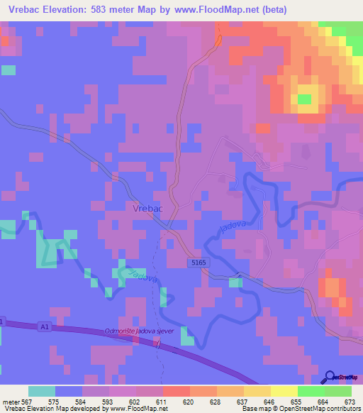 Vrebac,Croatia Elevation Map