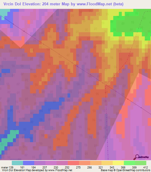 Vrcin Dol,Croatia Elevation Map