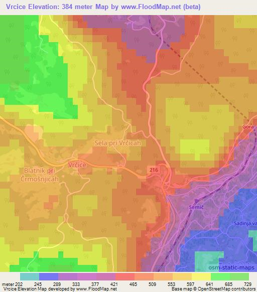 Vrcice,Slovenia Elevation Map