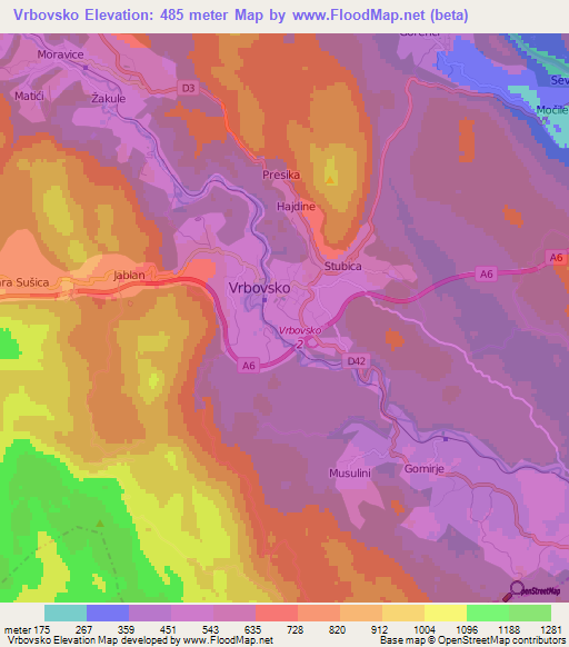 Vrbovsko,Croatia Elevation Map