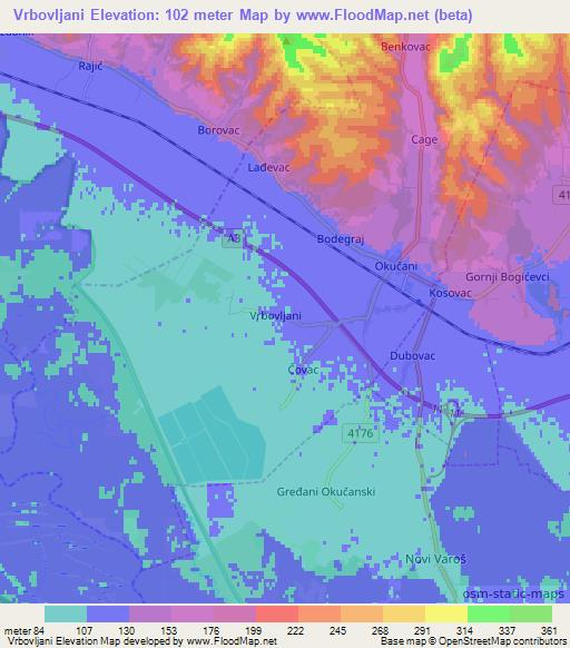 Vrbovljani,Croatia Elevation Map