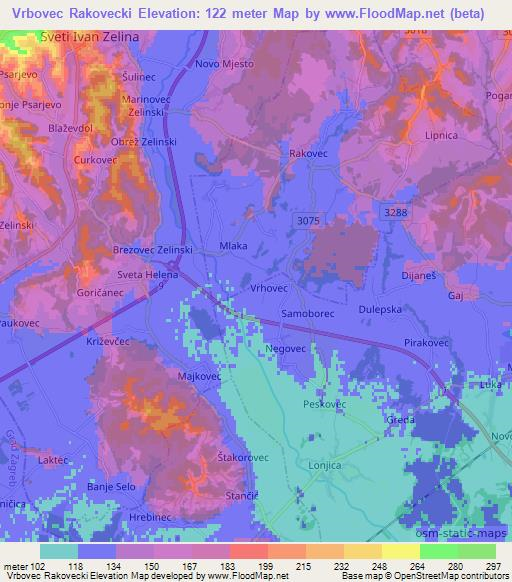 Vrbovec Rakovecki,Croatia Elevation Map