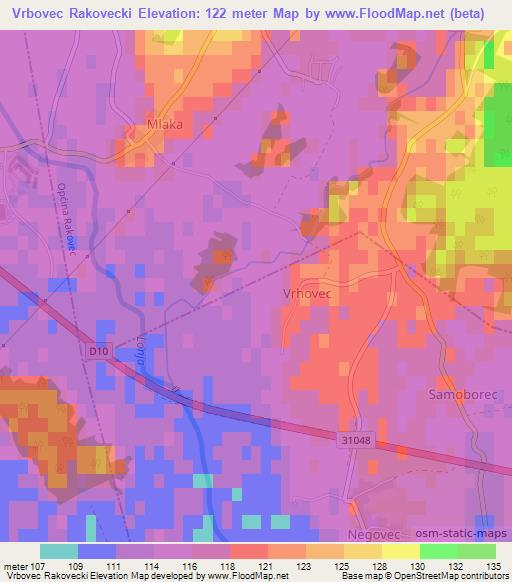 Vrbovec Rakovecki,Croatia Elevation Map