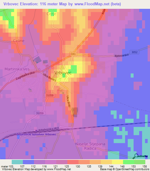 Vrbovec,Croatia Elevation Map