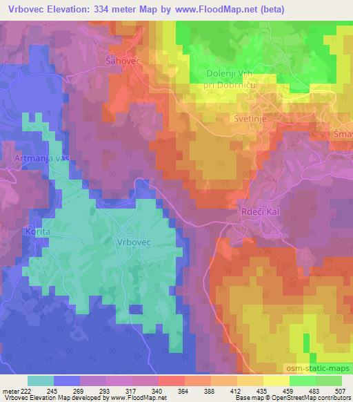 Vrbovec,Slovenia Elevation Map