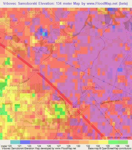 Vrbovec Samoborski,Croatia Elevation Map