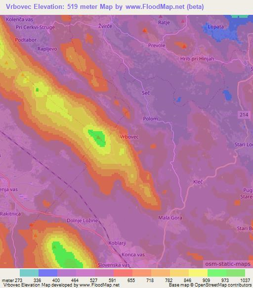 Vrbovec,Slovenia Elevation Map