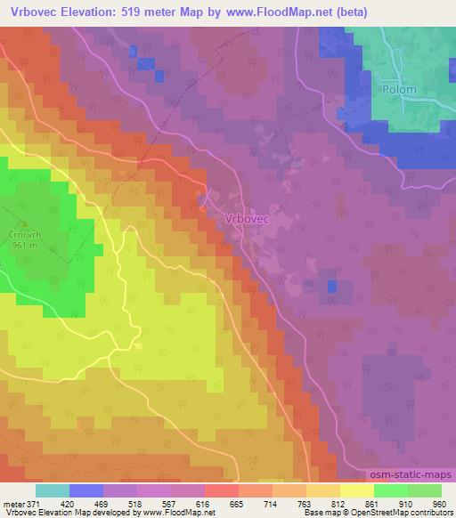 Vrbovec,Slovenia Elevation Map