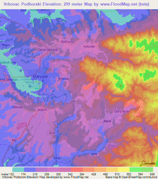 Vrbovac Podborski,Croatia Elevation Map