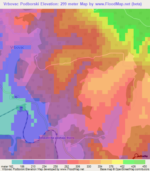 Vrbovac Podborski,Croatia Elevation Map