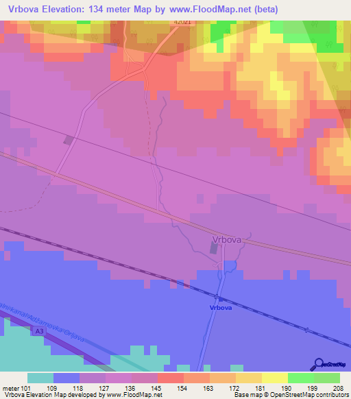 Vrbova,Croatia Elevation Map