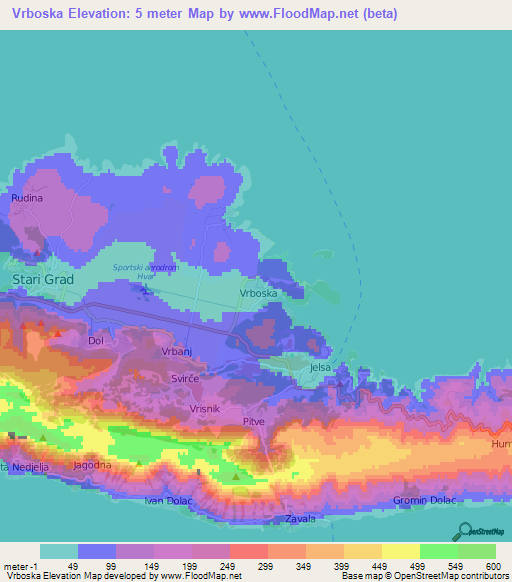 Vrboska,Croatia Elevation Map