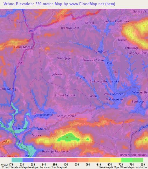 Vrbno,Croatia Elevation Map