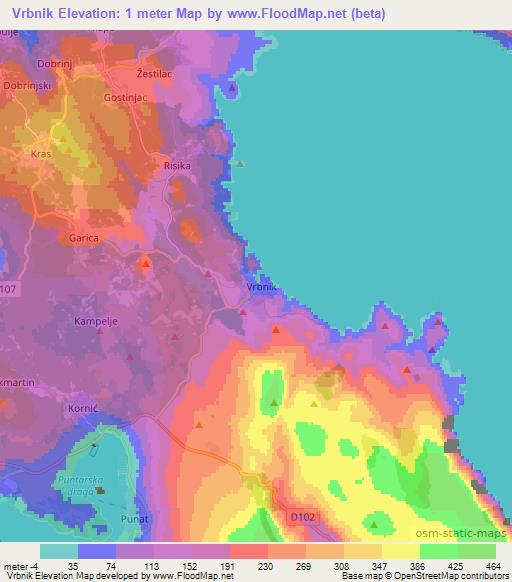 Vrbnik,Croatia Elevation Map