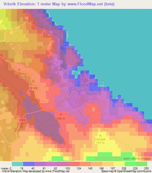 Vrbnik,Croatia Elevation Map