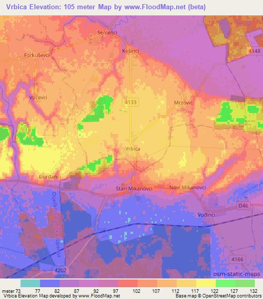 Vrbica,Croatia Elevation Map