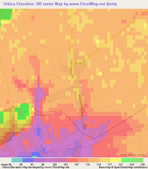 Vrbica,Croatia Elevation Map