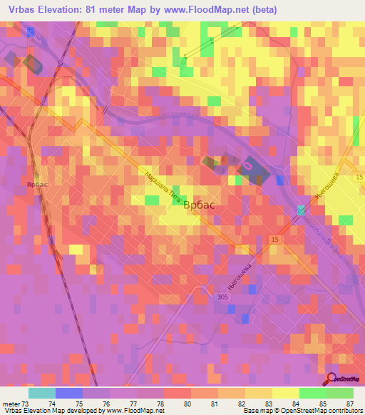 Vrbas,Serbia Elevation Map