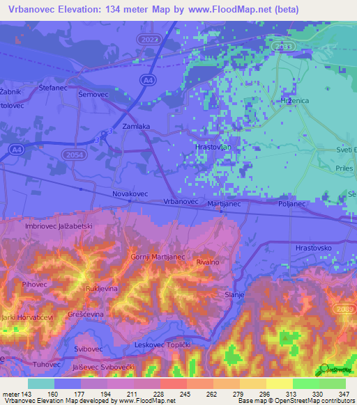 Vrbanovec,Croatia Elevation Map