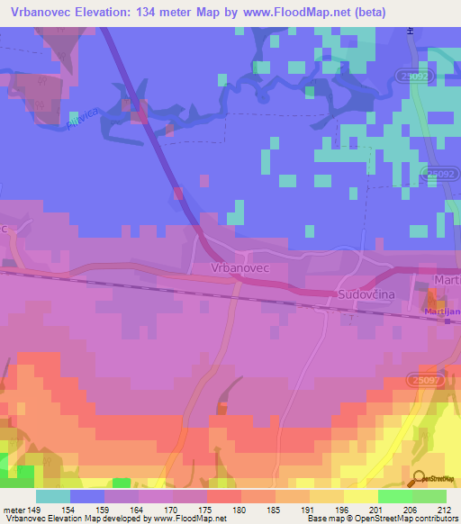 Vrbanovec,Croatia Elevation Map