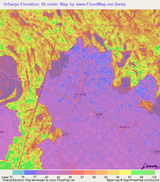 Vrbanja,Croatia Elevation Map