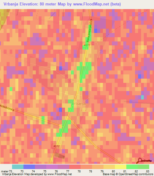 Vrbanja,Croatia Elevation Map