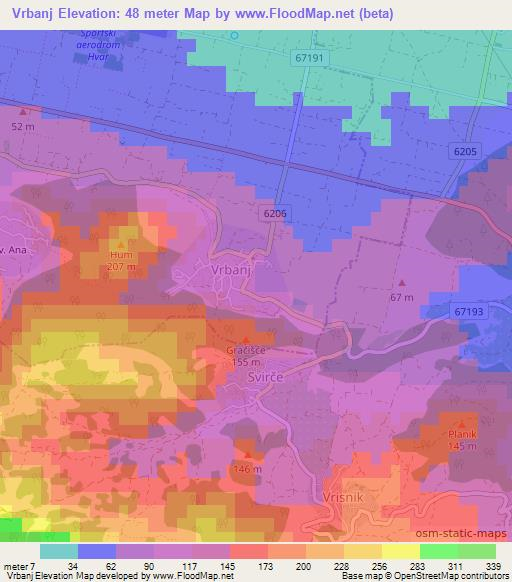 Vrbanj,Croatia Elevation Map