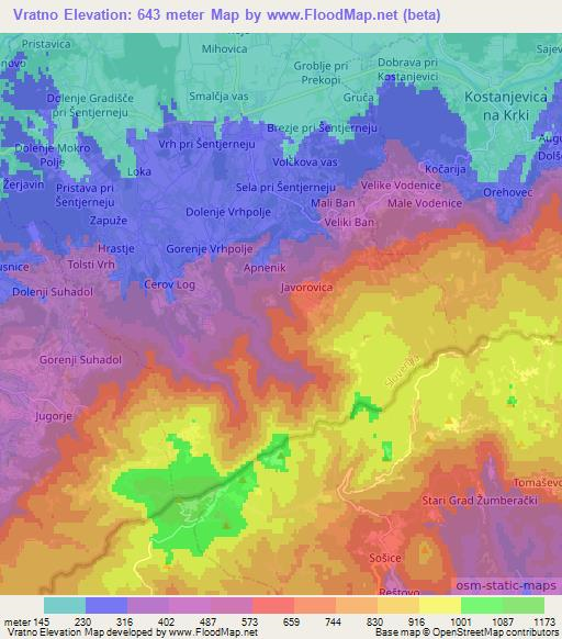 Vratno,Slovenia Elevation Map