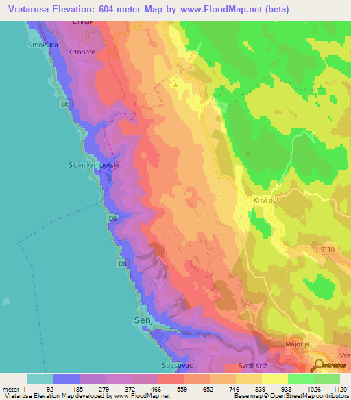 Vratarusa,Croatia Elevation Map