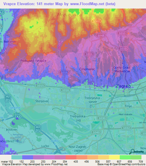 Vrapce,Croatia Elevation Map