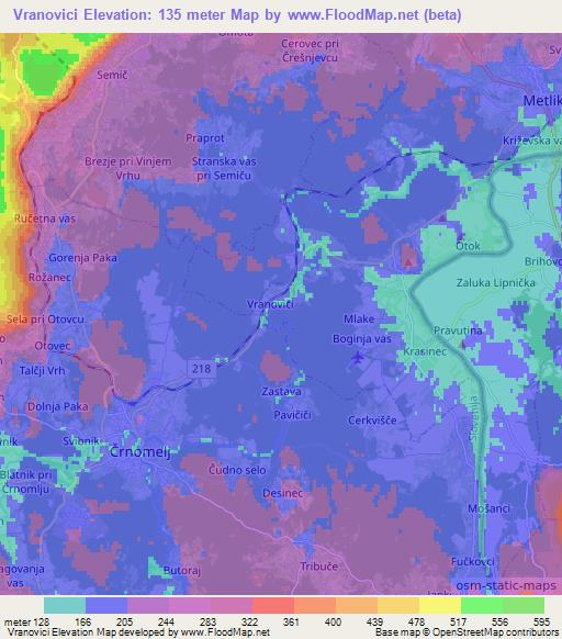 Vranovici,Slovenia Elevation Map