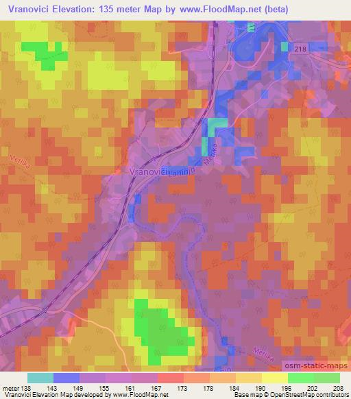 Vranovici,Slovenia Elevation Map