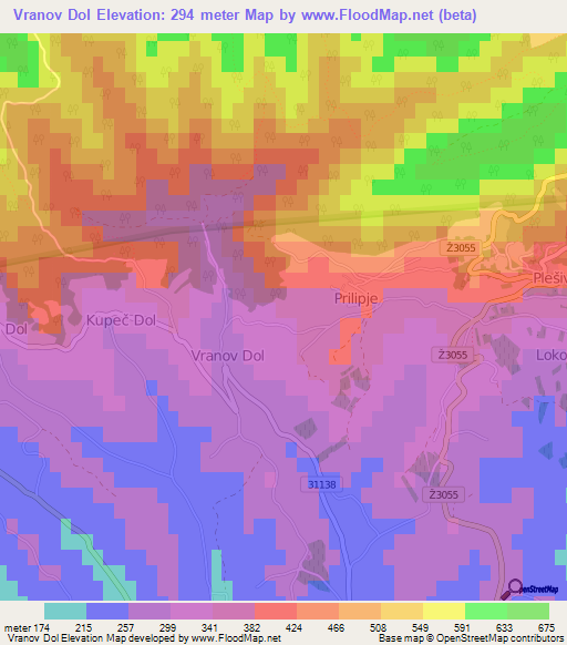 Vranov Dol,Croatia Elevation Map