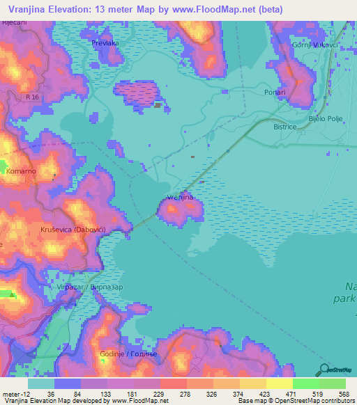 Vranjina,Montenegro Elevation Map