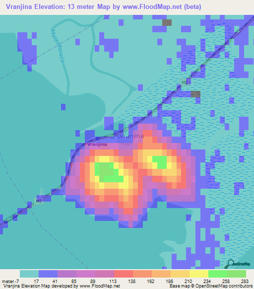 Vranjina,Montenegro Elevation Map