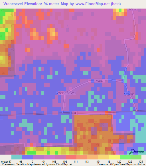 Vranesevci,Croatia Elevation Map