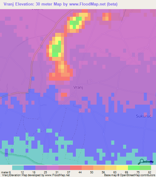 Vranj,Montenegro Elevation Map