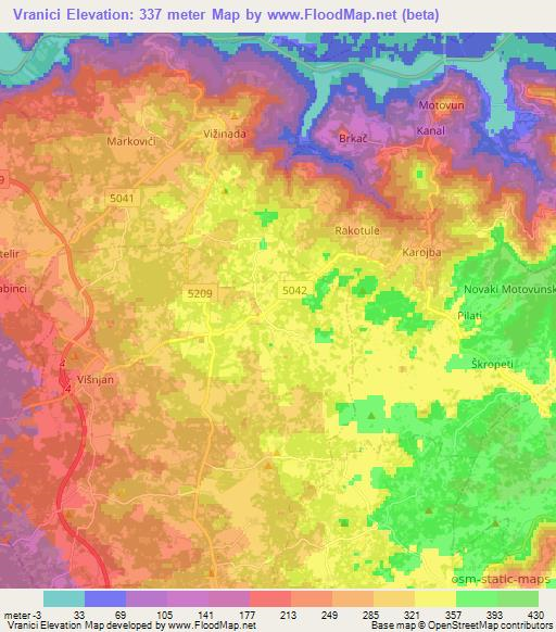 Vranici,Croatia Elevation Map