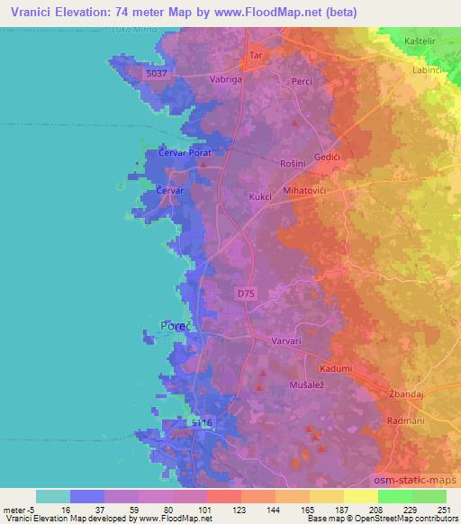 Vranici,Croatia Elevation Map