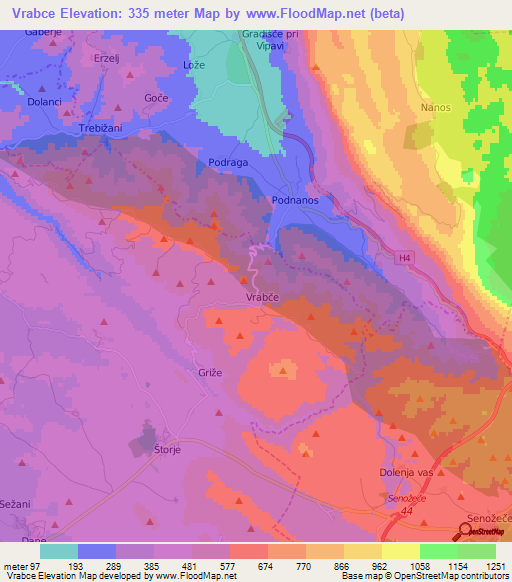 Vrabce,Slovenia Elevation Map