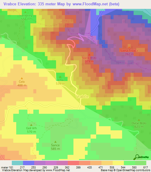 Vrabce,Slovenia Elevation Map