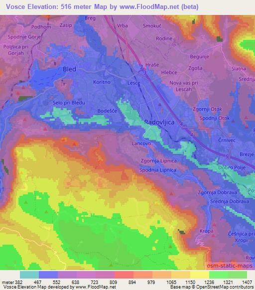 Vosce,Slovenia Elevation Map