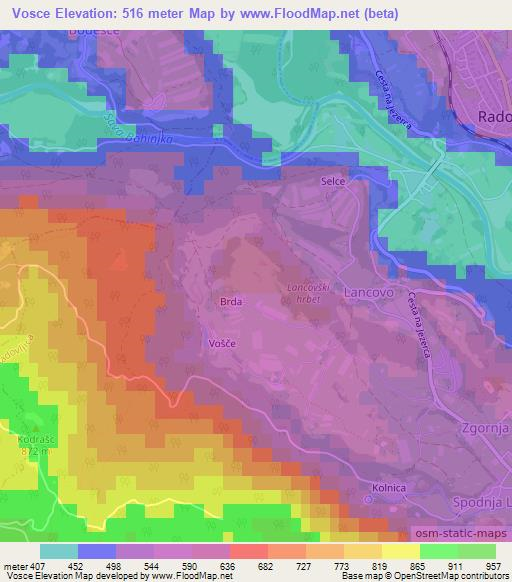 Vosce,Slovenia Elevation Map