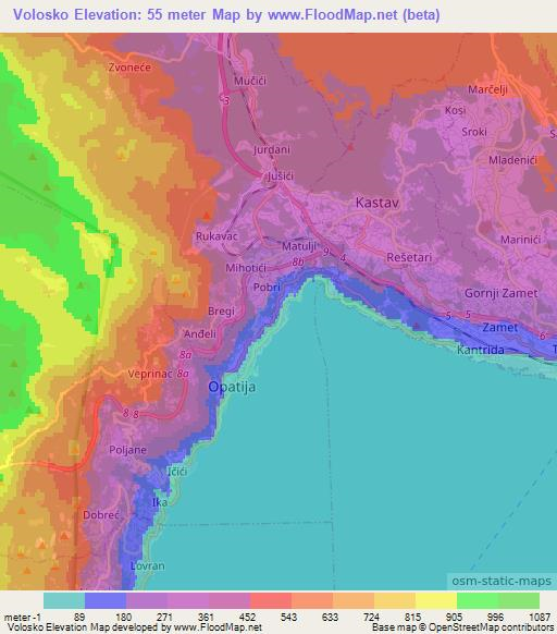 Volosko,Croatia Elevation Map