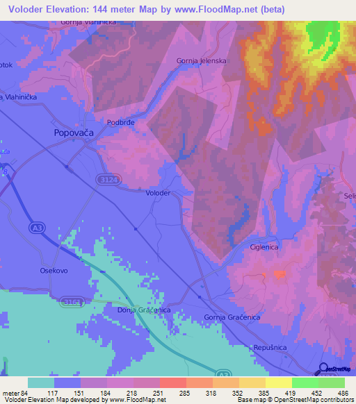 Voloder,Croatia Elevation Map