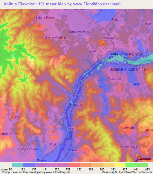 Volinja,Croatia Elevation Map