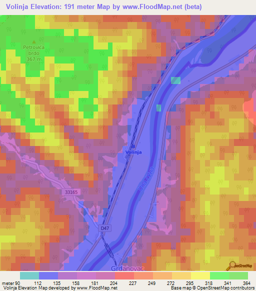 Volinja,Croatia Elevation Map