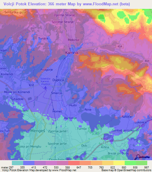 Volcji Potok,Slovenia Elevation Map
