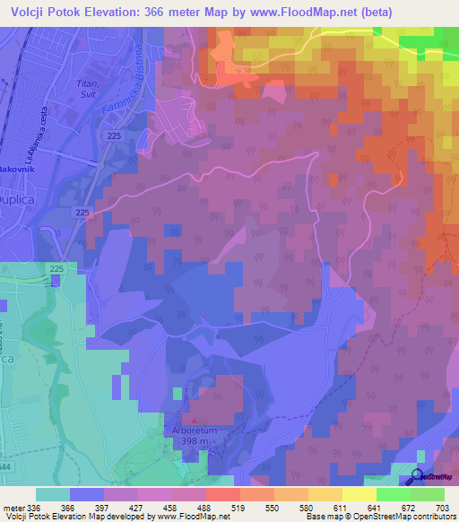 Volcji Potok,Slovenia Elevation Map