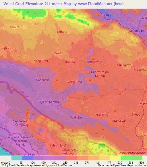 Volcji Grad,Slovenia Elevation Map